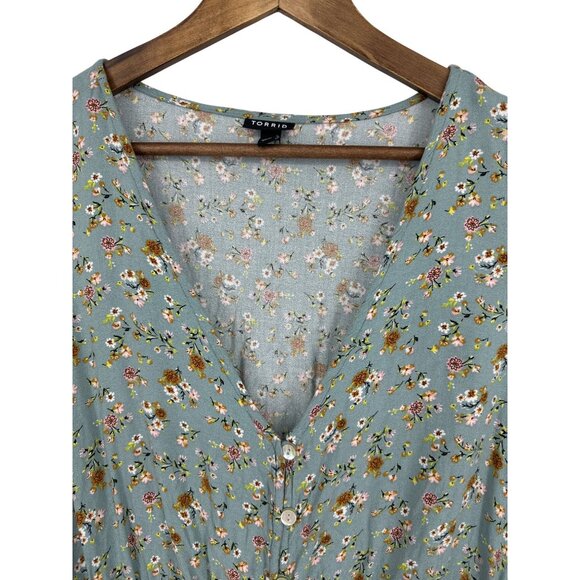 Torrid Womens Floral Short Sleeve Button-Down Peplum Blouse Tie Waist Size 3X - Picture 2 of 10